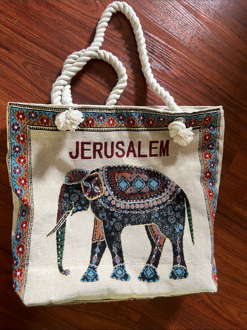 Jerusalem Elephant Canvas Tote Bag in Cream